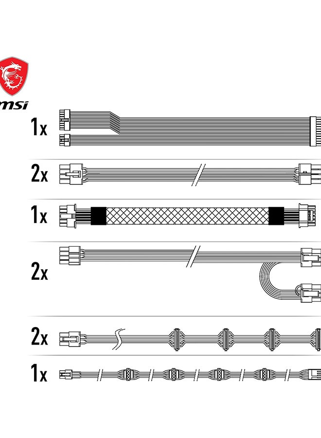 MSI 850W ATX Fully Modular Power Supply - MAG A850GL PCIE5 - (Active PFC/80 PLUS Gold) Black - Image 5