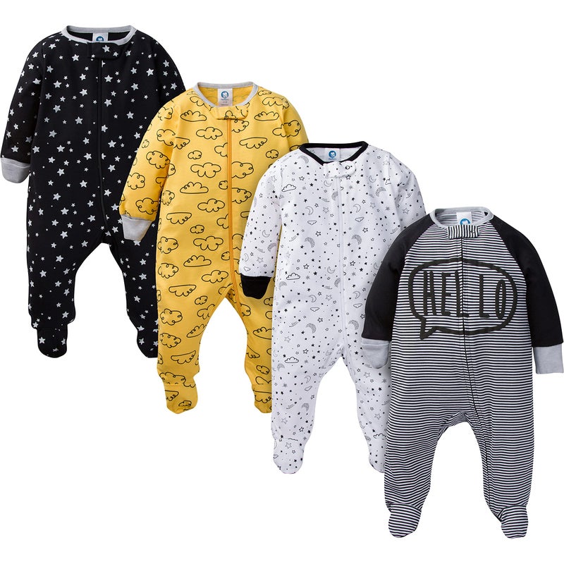 Gerber Baby Boys Sleep 'N Play Footie, Star, Newborn, Pack of 4 - Image 1