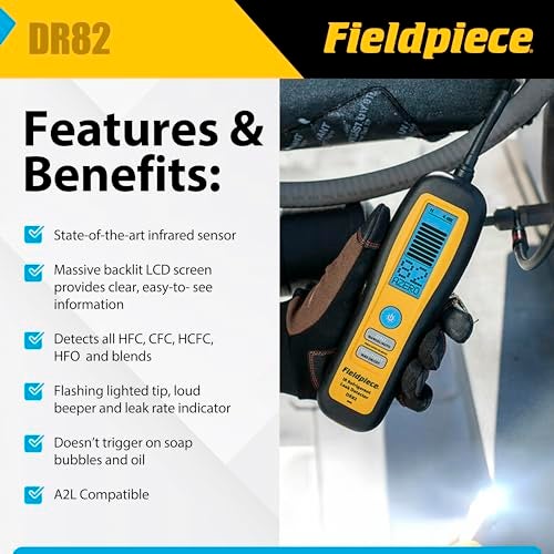 Fieldpiece - DR82 Infrared Refrigerant Leak Detector - Ultra-Sensitive Leak Sniffer with Large, Backlite LCD Screen - Lightweight HVAC Tool - Image 2