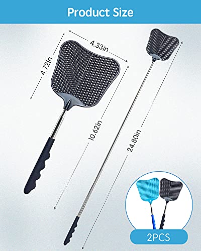 CUNCUI Fly Swatter Heavy Duty Set, with Durable Telescopic Stainless Steel Extendable Handles, for Home, Classroom and Office, 2Pcs, 2 Colors - Image 2