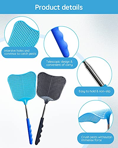 CUNCUI Fly Swatter Heavy Duty Set, with Durable Telescopic Stainless Steel Extendable Handles, for Home, Classroom and Office, 2Pcs, 2 Colors - Image 4