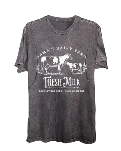 AEARGIV Women Vintage Breastfeeding Shirts Friendly Zipper Nursing Shirt Distressed Washed Maternity Tees Comfort Mama's Daily Farm Fresh Milk Tops(L,Gray) - Image 1