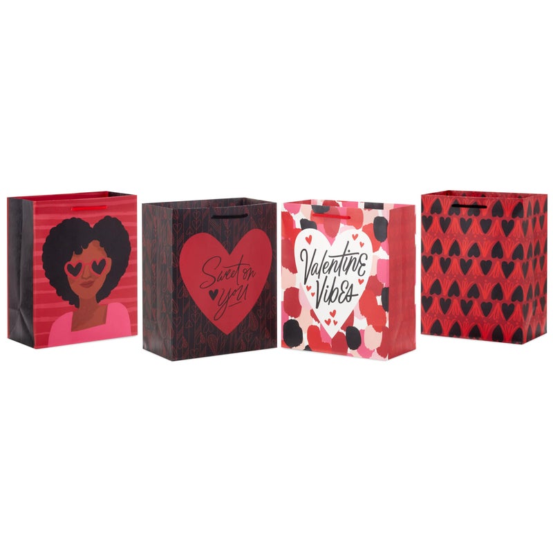 Hallmark Mahogany Valentine's Day 9" Medium Gift Bag Bundle (4 Bags: Valentine Vibes, Hearts, Sweet on You) for Friends, Sisters, Galentines, Husband, Wife - Image 1