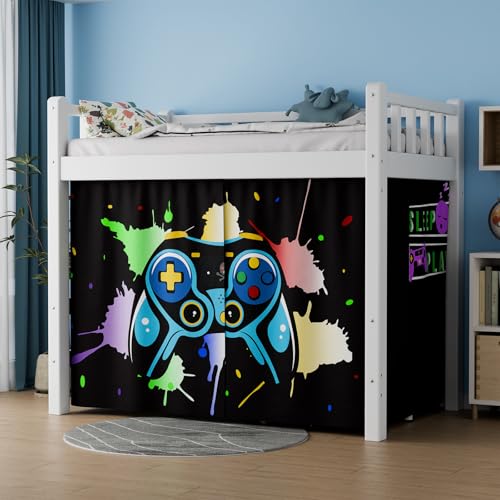 Vpory Bunk Bed Curtains - Loft Bed Curtains Privacy Bottom Bunk Bed Curtain Customization Blockout Breathable Bunk Bed Canopy for Teens Children Students (Game Machine Pattern, 2 Pacs Full) - Image 1