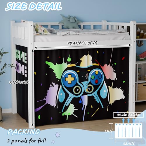 Vpory Bunk Bed Curtains - Loft Bed Curtains Privacy Bottom Bunk Bed Curtain Customization Blockout Breathable Bunk Bed Canopy for Teens Children Students (Game Machine Pattern, 2 Pacs Full) - Image 3