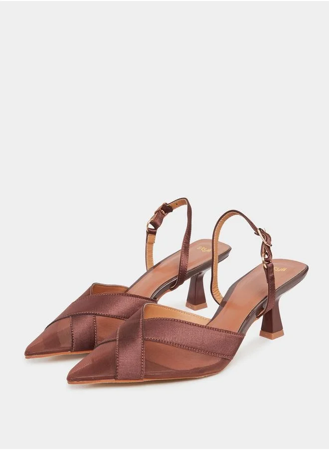 Styli Criss Cross Pointed Toe Back Strap Pumps