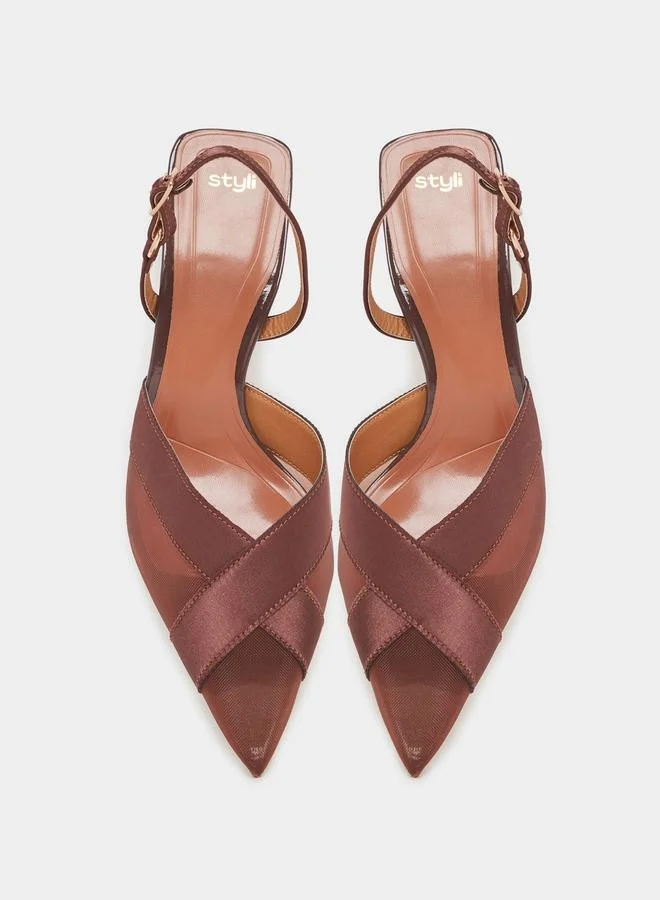 Styli Criss Cross Pointed Toe Back Strap Pumps