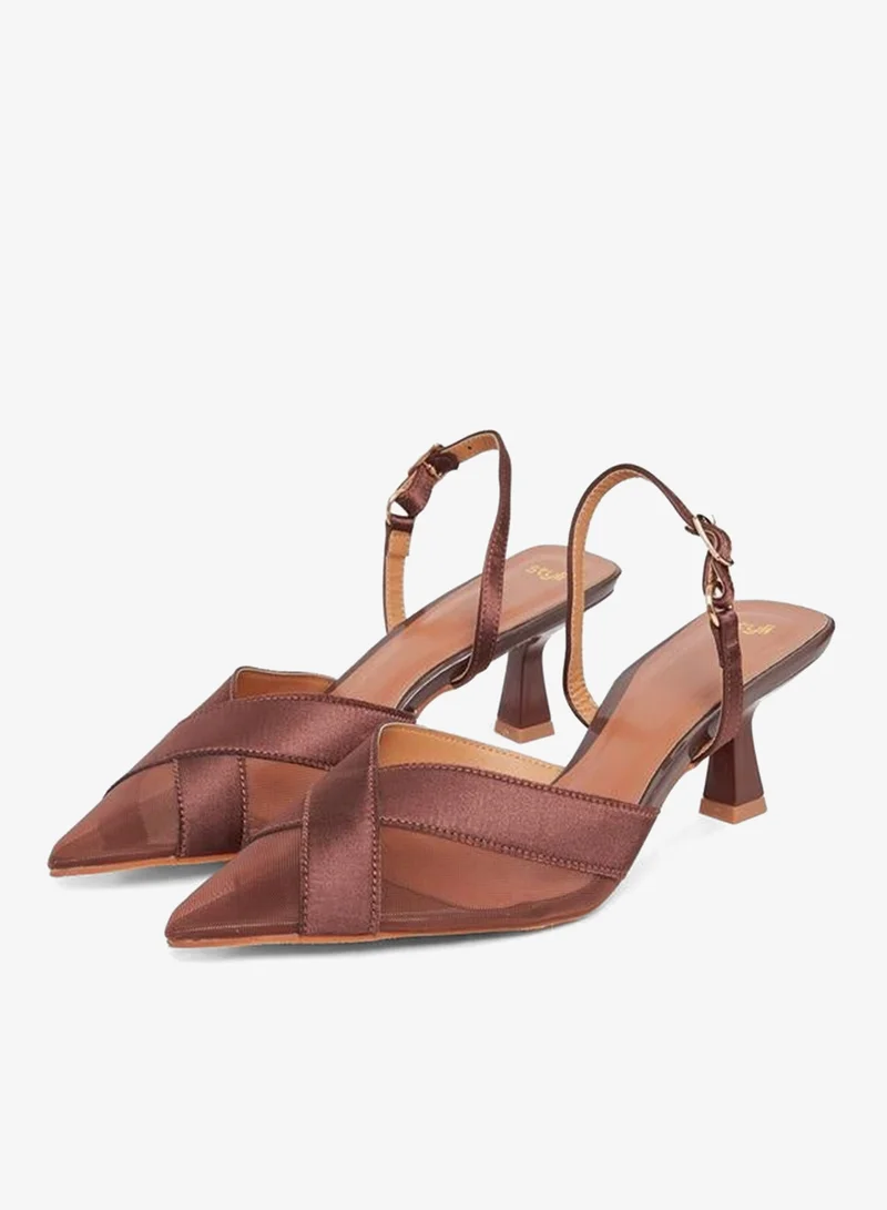 Styli Criss Cross Pointed Toe Back Strap Pumps