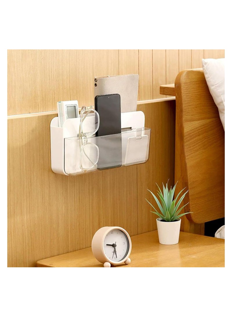 Excefore Large Adhesive Remote Control Holder 2 Tier Wall Mount Storage Organizer Box with Hook Universal TV Media Player Controller Caddy Home Office Desk Bedside Nightstand, White - Image 2