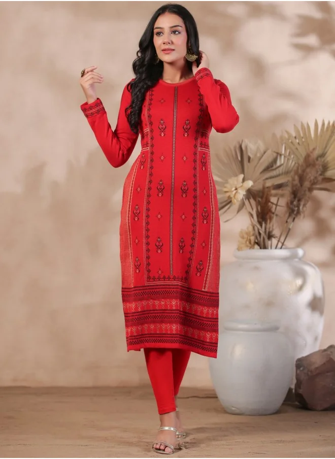 ISHIN Ethnic Motifs Printed Jacquard Kurta