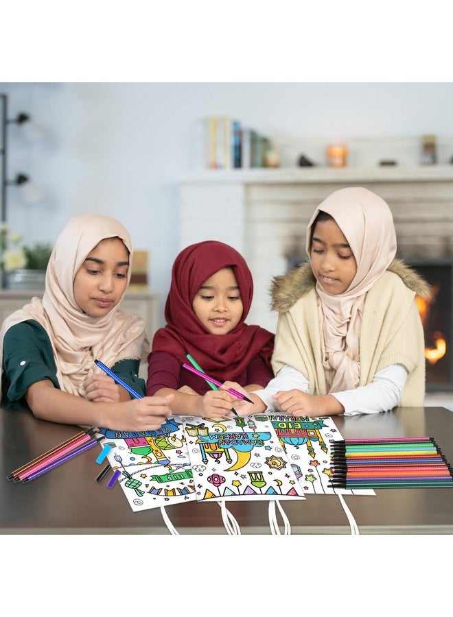 HOWAF حقائب هدايا ملونة بمناسبة عيد مبارك من HOWAF عدد 24 مع أقلام طلاء للأطفال، حقائب حلوى رمضان مبارك، صناديق هدايا ملونة بمناسبة رمضان كريم مع مقبض لتزيين حفلات عيد المسلمين - Image 4