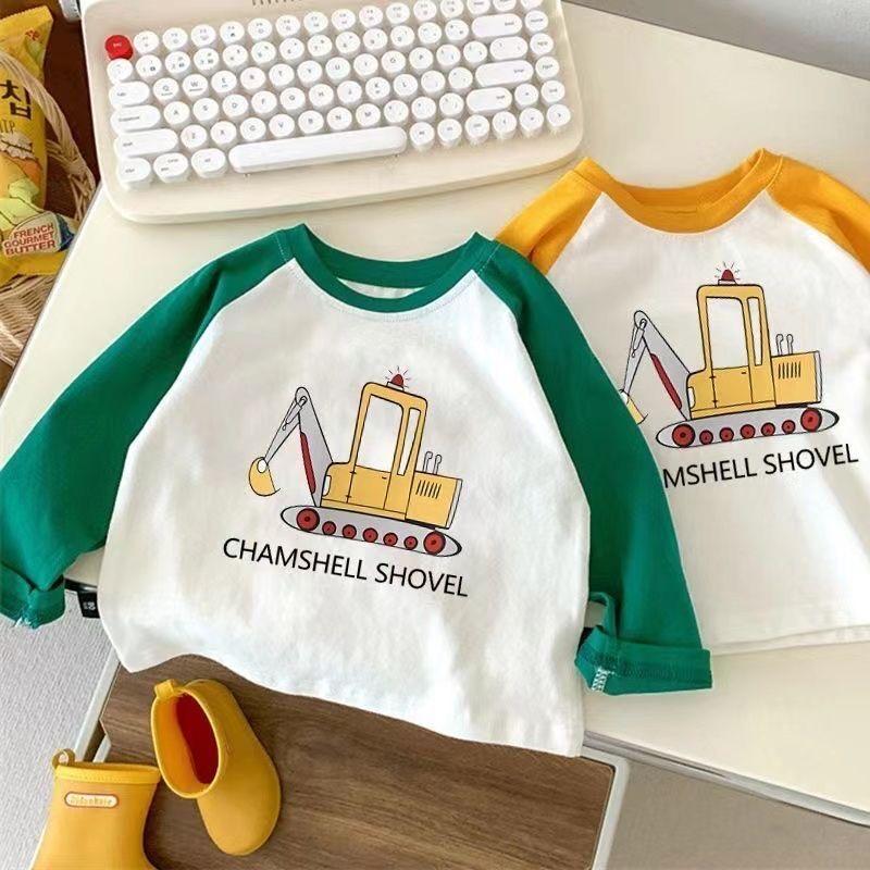 Cotton Children'S Long-Sleeved T-Shirt New Round Neck Shoulder Color-Matching Baby'S Top Cartoon Base Shirt For Boys And Girls - Image 3