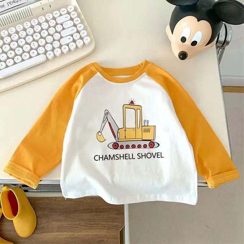 Cotton Children'S Long-Sleeved T-Shirt New Round Neck Shoulder Color-Matching Baby'S Top Cartoon Base Shirt For Boys And Girls - Image 1