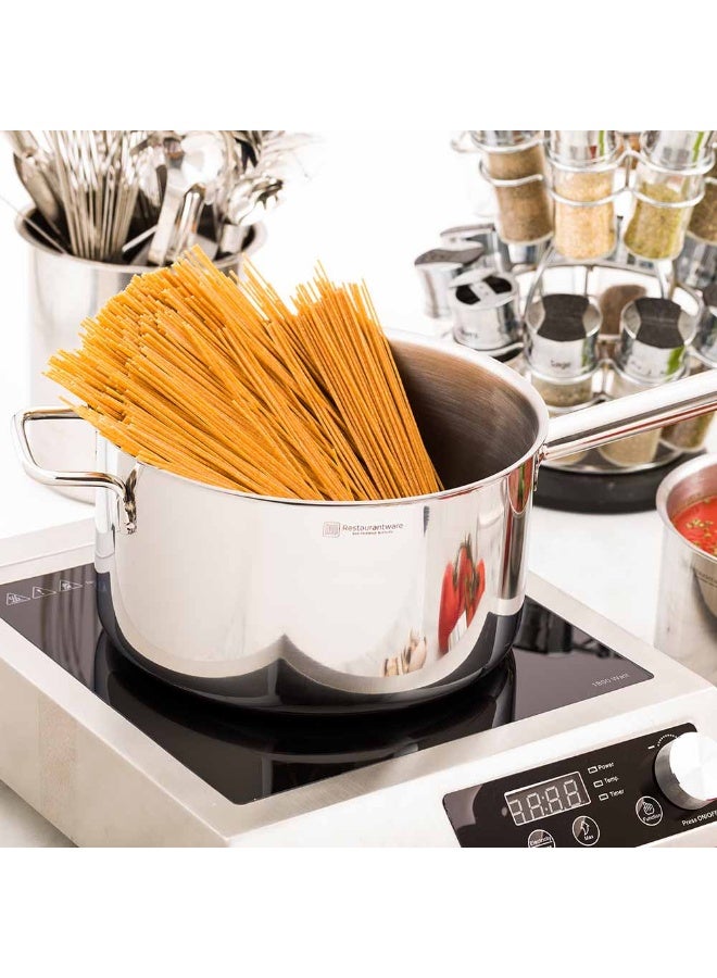 Restaurantware Met Lux 6 Quart Induction Sauce Pan, 1 Wide Basin Deep Sauce Pan - Single Handle, Lid Sold Separately, Mirror-Finish Stainless Steel Cooking Pot, For Cooking And Boiling Food, - Image 3