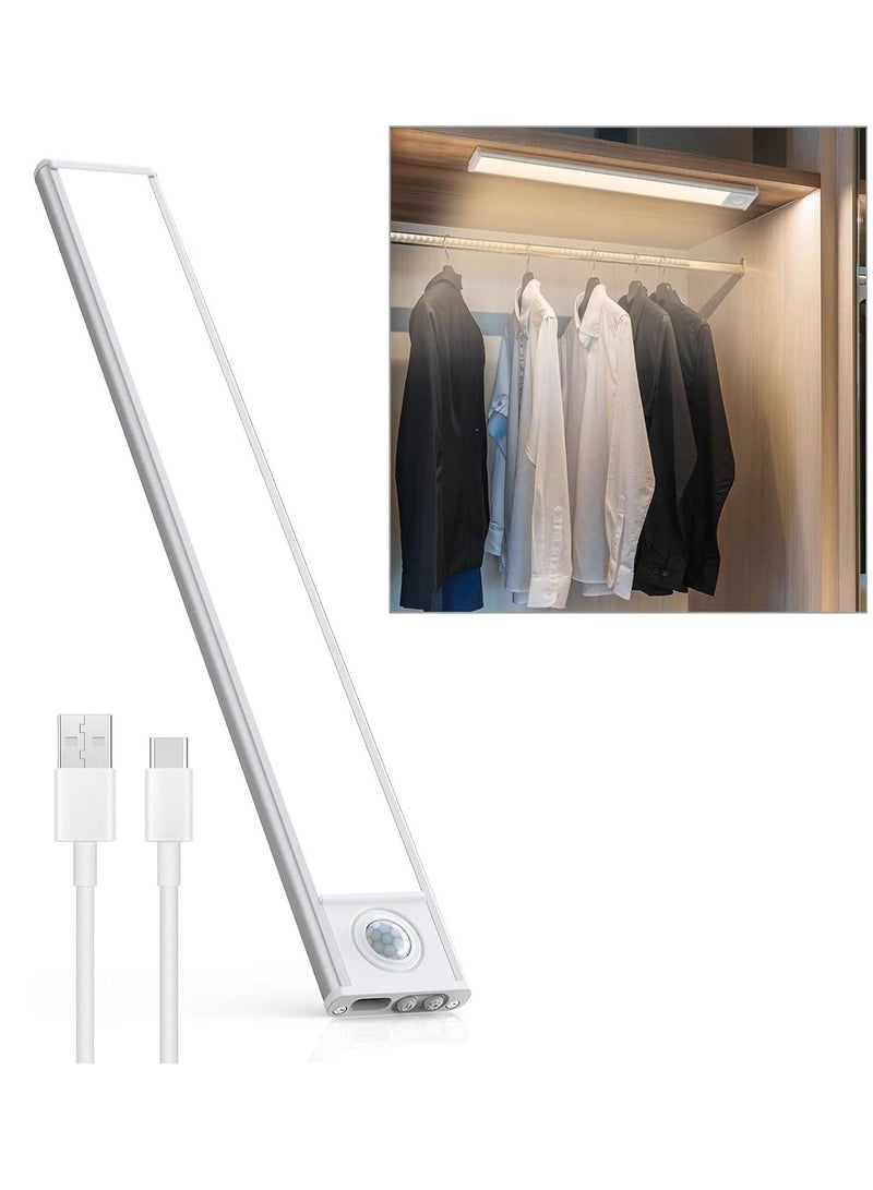 UREVO 40cm Under Cabinet Lights Wireless Rechargeable Battery Operated Motion Sensor Light with 3 Color Temps Magnetic Dimmable Closet Lights for Kitchen Bedroom Wardrobe Stairs Cabinet - Silver - Image 1