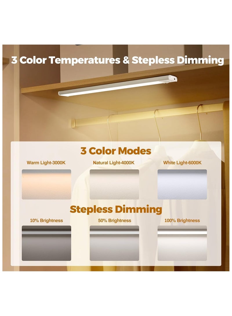 UREVO 40cm Under Cabinet Lights Wireless Rechargeable Battery Operated Motion Sensor Light with 3 Color Temps Magnetic Dimmable Closet Lights for Kitchen Bedroom Wardrobe Stairs Cabinet - Silver - Image 2