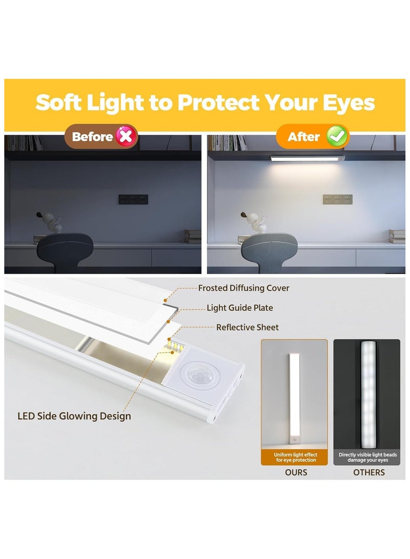 UREVO 40cm Under Cabinet Lights Wireless Rechargeable Battery Operated Motion Sensor Light with 3 Color Temps Magnetic Dimmable Closet Lights for Kitchen Bedroom Wardrobe Stairs Cabinet - Silver - Image 4