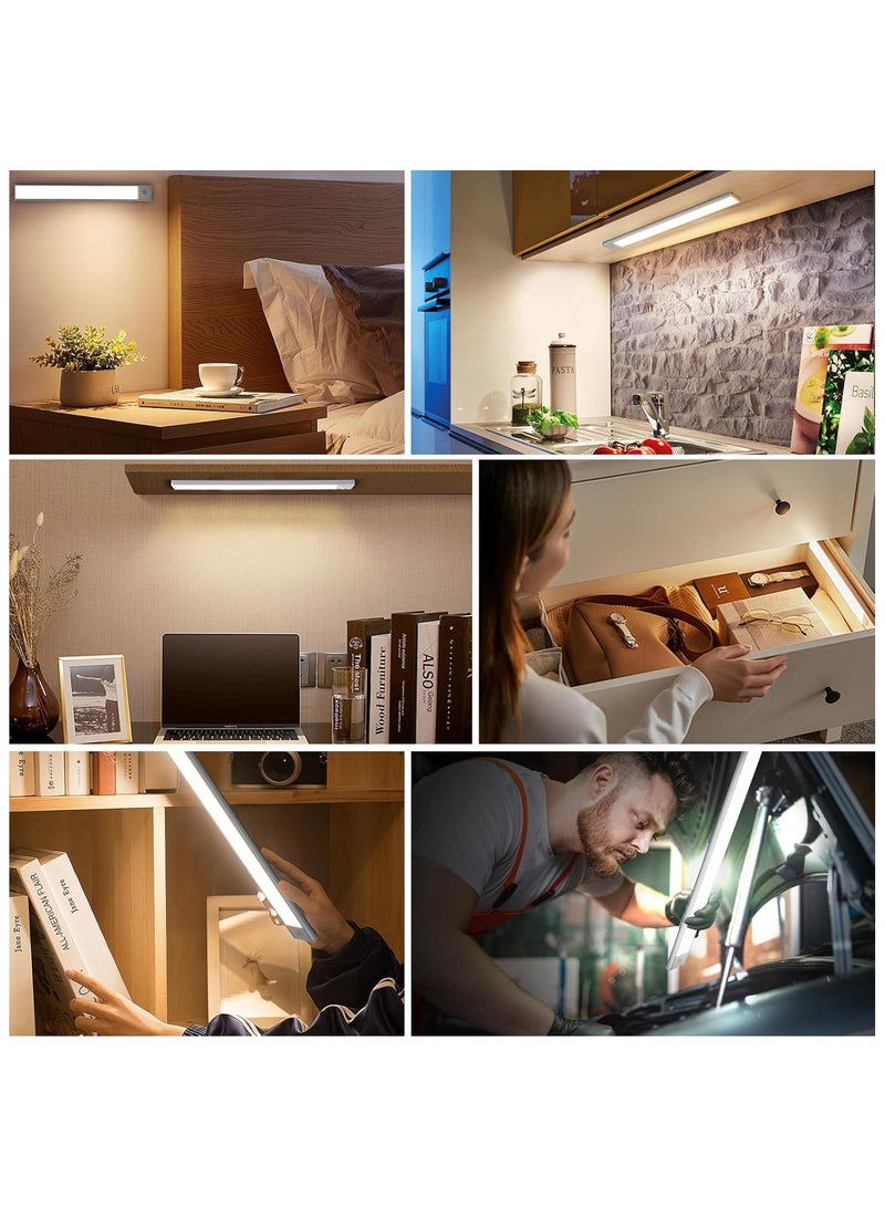 UREVO 40cm Under Cabinet Lights Wireless Rechargeable Battery Operated Motion Sensor Light with 3 Color Temps Magnetic Dimmable Closet Lights for Kitchen Bedroom Wardrobe Stairs Cabinet - Silver - Image 5