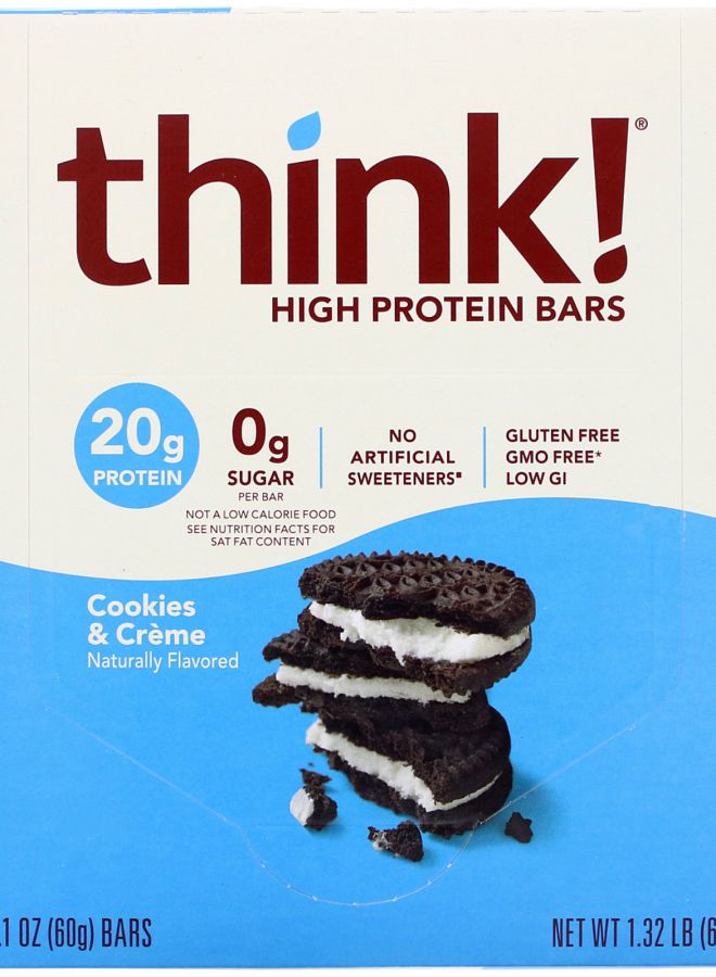 Think High Protein Bars Cookies and Cream 10 Bars 2.1 oz (60 g) Each