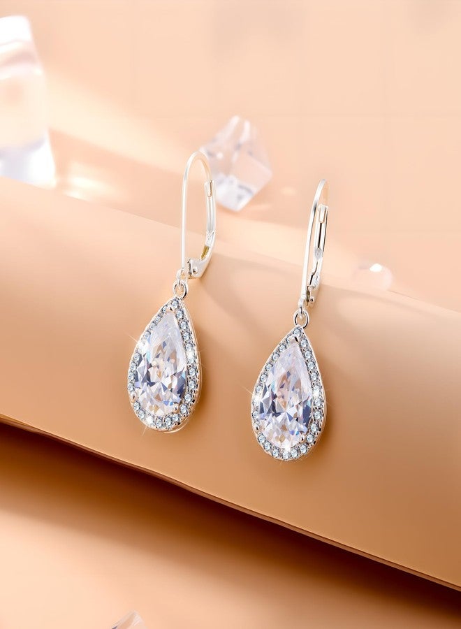 أليكس كرافت أقراط متدلية على شكل دمعة من الفضة الإسترليني عيار 925 للنساء، أقراط ALEXCRAFT على شكل دمعة مرصعة بالزركونيا المكعبة، أقراط متدلية بمشبك خلفي - Image 5