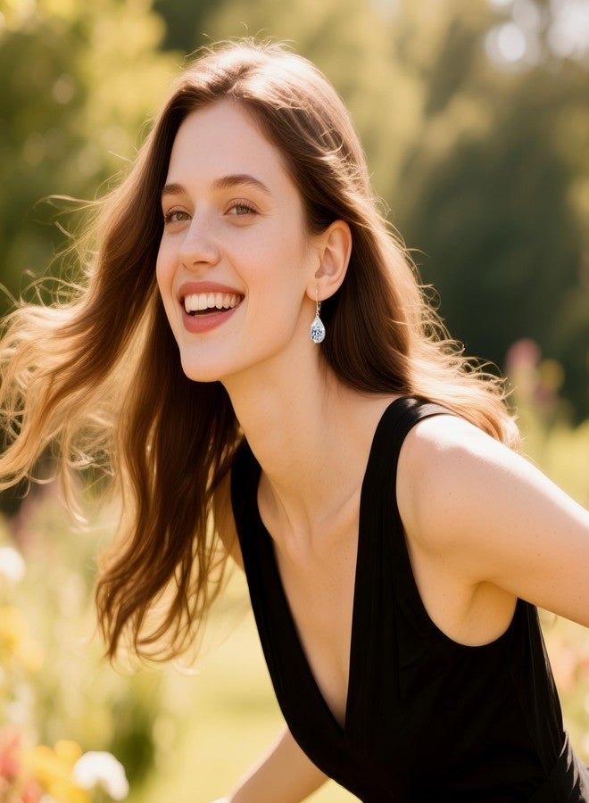 أليكس كرافت أقراط متدلية على شكل دمعة من الفضة الإسترليني عيار 925 للنساء، أقراط ALEXCRAFT على شكل دمعة مرصعة بالزركونيا المكعبة، أقراط متدلية بمشبك خلفي - Image 3