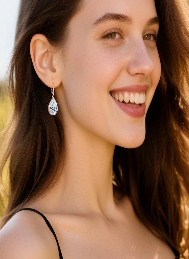 أليكس كرافت أقراط متدلية على شكل دمعة من الفضة الإسترليني عيار 925 للنساء، أقراط ALEXCRAFT على شكل دمعة مرصعة بالزركونيا المكعبة، أقراط متدلية بمشبك خلفي - Image 2