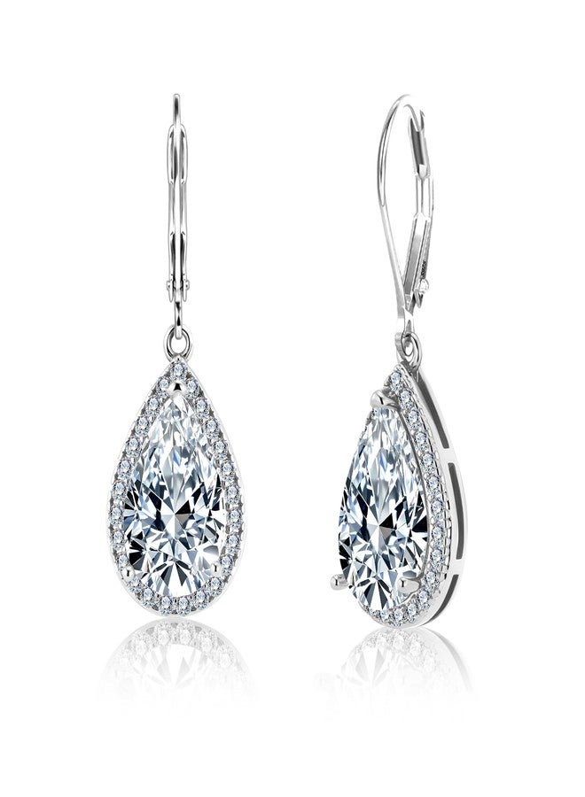 أليكس كرافت أقراط متدلية على شكل دمعة من الفضة الإسترليني عيار 925 للنساء، أقراط ALEXCRAFT على شكل دمعة مرصعة بالزركونيا المكعبة، أقراط متدلية بمشبك خلفي - Image 1