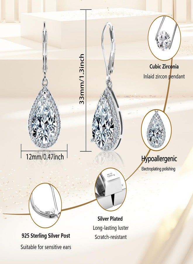 أليكس كرافت أقراط متدلية على شكل دمعة من الفضة الإسترليني عيار 925 للنساء، أقراط ALEXCRAFT على شكل دمعة مرصعة بالزركونيا المكعبة، أقراط متدلية بمشبك خلفي - Image 4