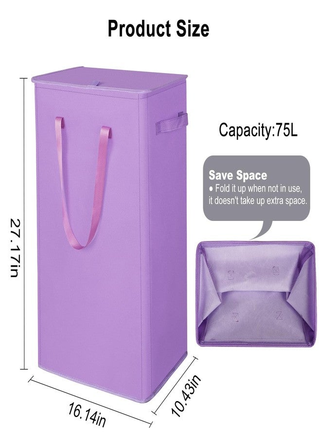 Odonata 75L Slim Laundry Hamper with Lid,Large Foldable Laundry Basket with Removable Bag and Handles Tall Collapsible Dirty Clothes Basket Great for Bedroom, Bathroom, Dorm, College,RV.(Purple, 75L) - Image 2