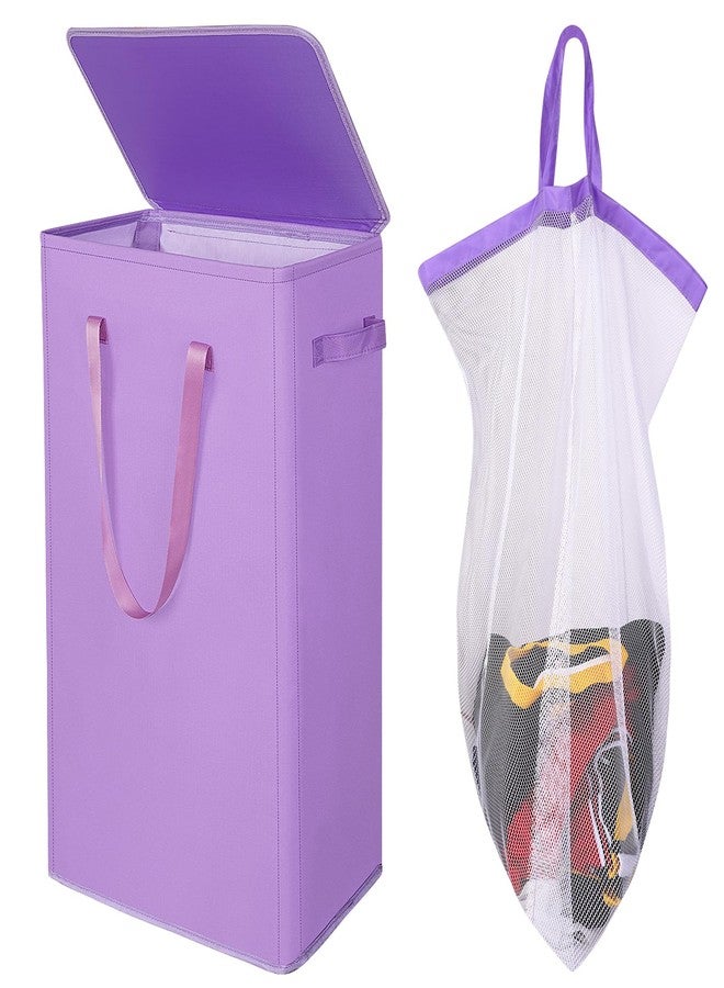 Odonata 75L Slim Laundry Hamper with Lid,Large Foldable Laundry Basket with Removable Bag and Handles Tall Collapsible Dirty Clothes Basket Great for Bedroom, Bathroom, Dorm, College,RV.(Purple, 75L) - Image 1