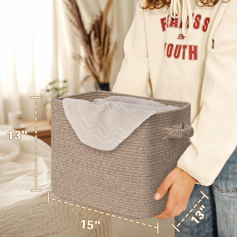Degeyoyo 15Ã—13 Inch Storage Cubes, 3 Pack Cube Storage Bins for Organizing, Cotton Rope Woven Baskets for Shelves, Bathroom, Kids Room, Closets, Baby Nursery - Image 4