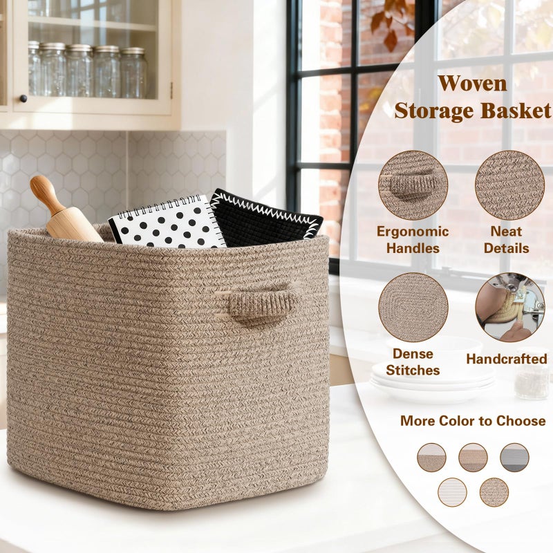 Degeyoyo 15Ã—13 Inch Storage Cubes, 3 Pack Cube Storage Bins for Organizing, Cotton Rope Woven Baskets for Shelves, Bathroom, Kids Room, Closets, Baby Nursery - Image 3