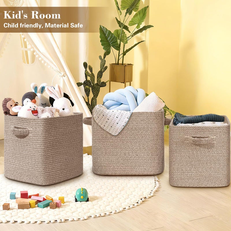 Degeyoyo 15Ã—13 Inch Storage Cubes, 3 Pack Cube Storage Bins for Organizing, Cotton Rope Woven Baskets for Shelves, Bathroom, Kids Room, Closets, Baby Nursery - Image 5
