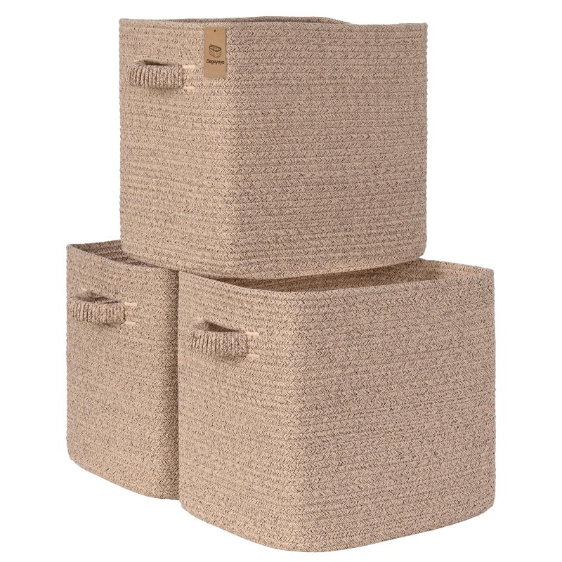 Degeyoyo 15Ã—13 Inch Storage Cubes, 3 Pack Cube Storage Bins for Organizing, Cotton Rope Woven Baskets for Shelves, Bathroom, Kids Room, Closets, Baby Nursery - Image 1