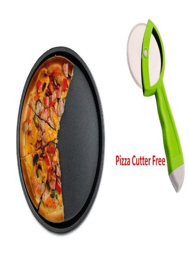Aakarit Pizza Tray Carbon Steel | Non-Stick Bakeware | Round Shape Plate Cake Pan Baking Mould | Used in Serving Microwave Oven Tools 10 Inch & Pizza Cuter Free | Black (25 cm) - Image 2