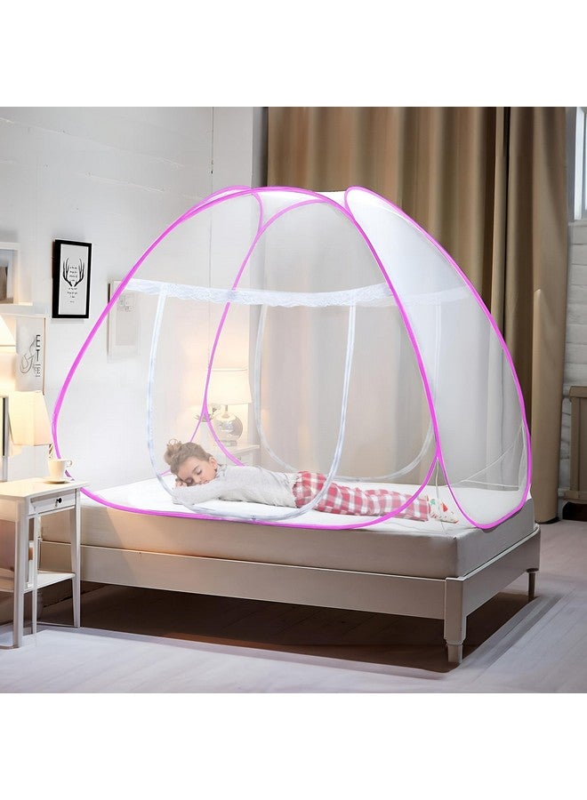 Kuber Industries Mosquito Net | Nylon Double Bed Mosquito Net | Foldable Machardani | Mosquito Net for Bedroom | Outdoor Trip Mosquito Net | 6.5x6.5 Feet | Pink - Image 1