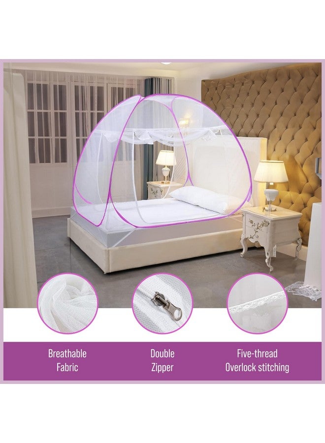 Kuber Industries Mosquito Net | Nylon Double Bed Mosquito Net | Foldable Machardani | Mosquito Net for Bedroom | Outdoor Trip Mosquito Net | 6.5x6.5 Feet | Pink - Image 4