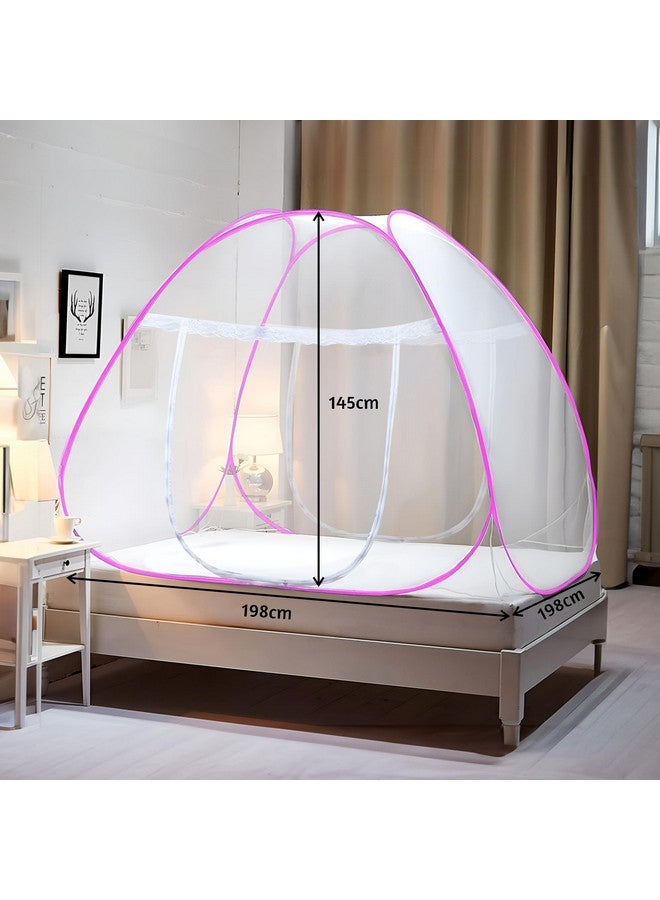 Kuber Industries Mosquito Net | Nylon Double Bed Mosquito Net | Foldable Machardani | Mosquito Net for Bedroom | Outdoor Trip Mosquito Net | 6.5x6.5 Feet | Pink - Image 3