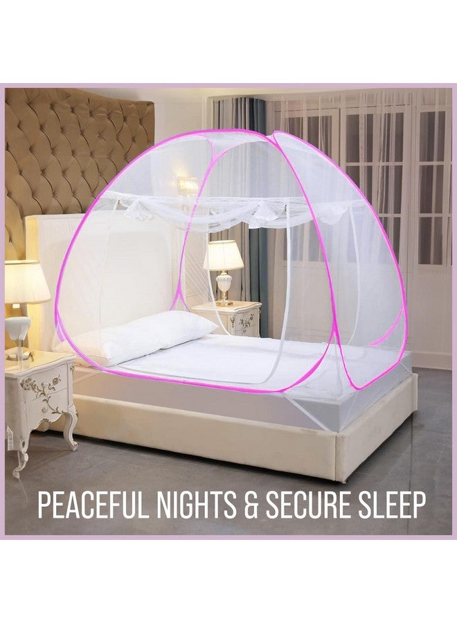 Kuber Industries Mosquito Net | Nylon Double Bed Mosquito Net | Foldable Machardani | Mosquito Net for Bedroom | Outdoor Trip Mosquito Net | 6.5x6.5 Feet | Pink - Image 2