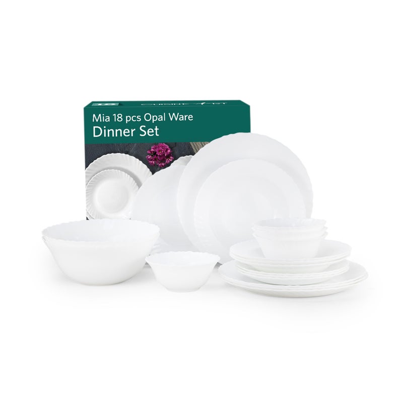Cuisine Art ORA MIA 18-Piece Opalware Dinner Set, White - 4 Full Plates,4 Quarter Plates,4 Soup Plates,4 Soup Bowls,2 Serving Bowl - Image 2