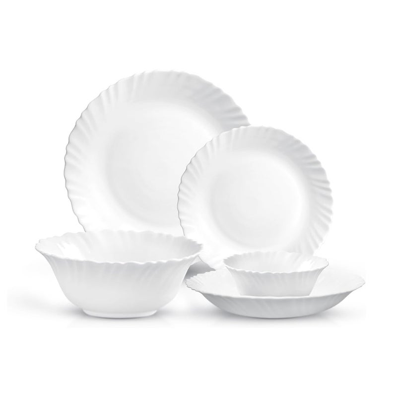 Cuisine Art ORA MIA 18-Piece Opalware Dinner Set, White - 4 Full Plates,4 Quarter Plates,4 Soup Plates,4 Soup Bowls,2 Serving Bowl - Image 1