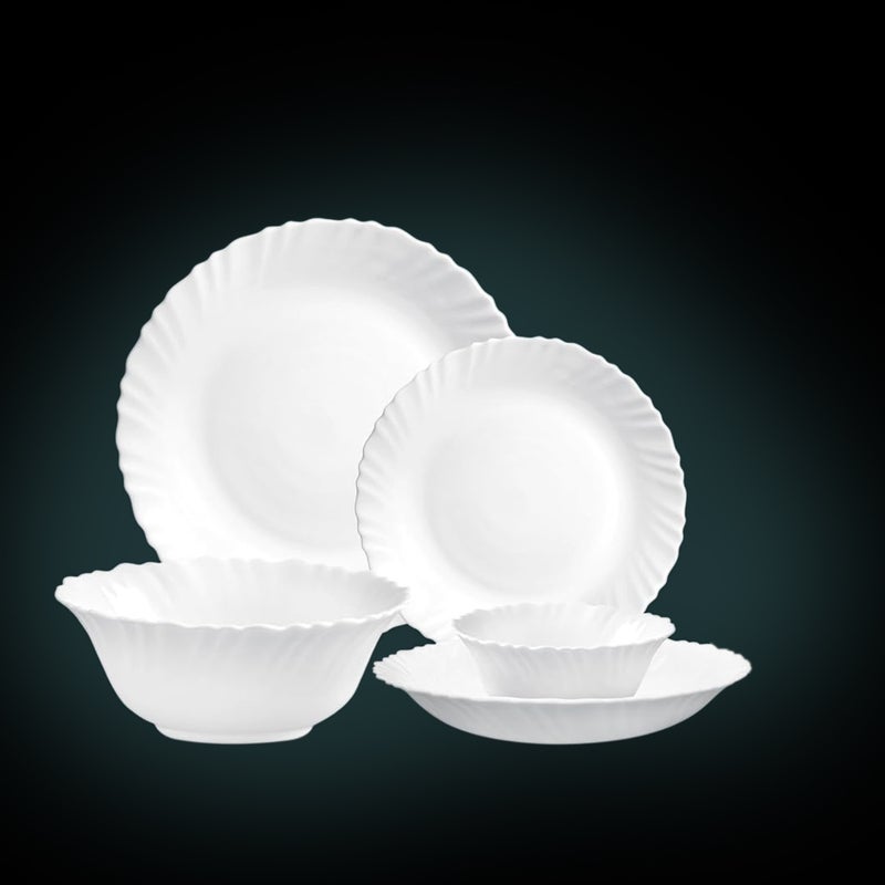 Cuisine Art ORA MIA 18-Piece Opalware Dinner Set, White - 4 Full Plates,4 Quarter Plates,4 Soup Plates,4 Soup Bowls,2 Serving Bowl - Image 3