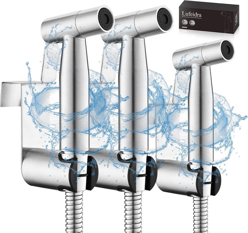 LUFEIDRA 3 Pack Handheld Bidet Sprayer for Toilet-Adjustable Water Pressure Control with Bidet Hose for Feminine Wash, Stainless Steel Brushed Nickel Cloth Diaper Bidet Toilet Sprayer Bathtub Faucet - Image 1