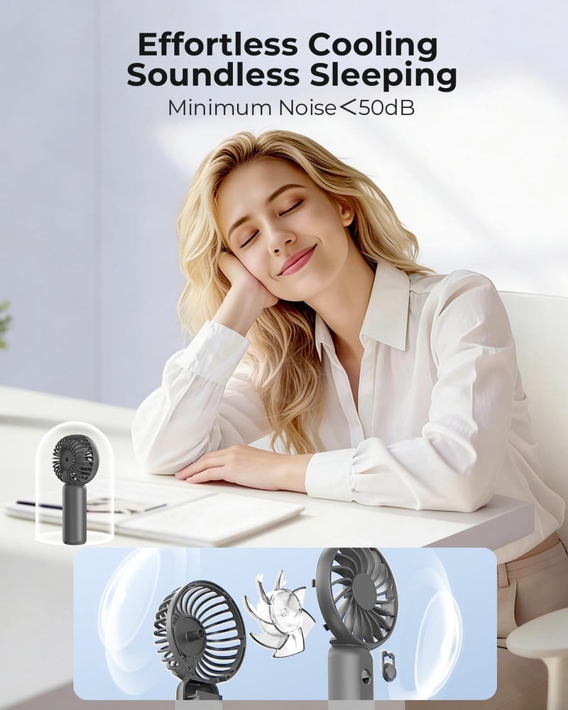 ARCTICOOL Portable Mini Fan - Rechargeable Hand Fan with 3 Adjustable Speeds, 2000mAh Battery, Lightweight Design, Low Noise, and Easy Portability for Indoor and Outdoor Use (Grey) - Image 5
