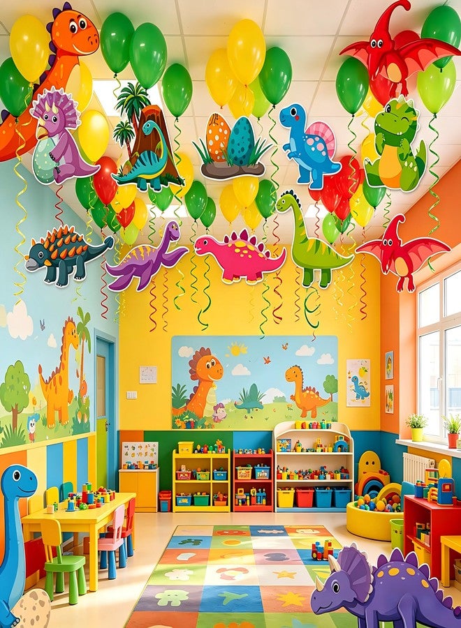 AimtoHome 48Pcs Dinosaur Hanging Swirl Decorations, Double Sided Dino Cutouts Party Streamers for Kids Boys Birthday Classroom Holiday Party Supplies - Image 2