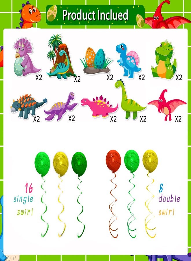 AimtoHome 48Pcs Dinosaur Hanging Swirl Decorations, Double Sided Dino Cutouts Party Streamers for Kids Boys Birthday Classroom Holiday Party Supplies - Image 4