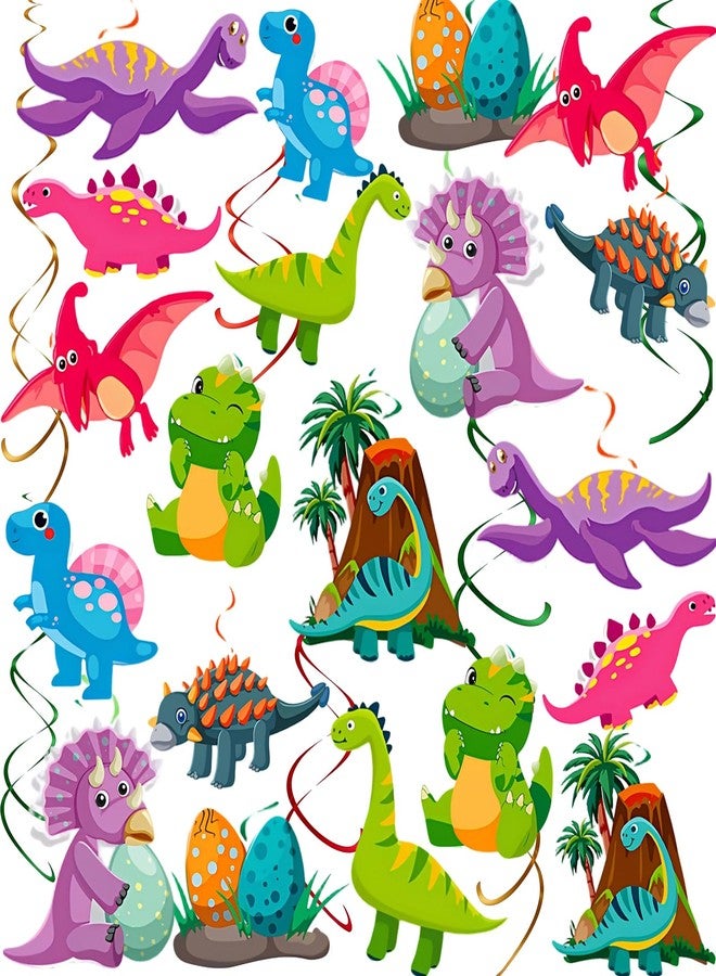 AimtoHome 48Pcs Dinosaur Hanging Swirl Decorations, Double Sided Dino Cutouts Party Streamers for Kids Boys Birthday Classroom Holiday Party Supplies - Image 1