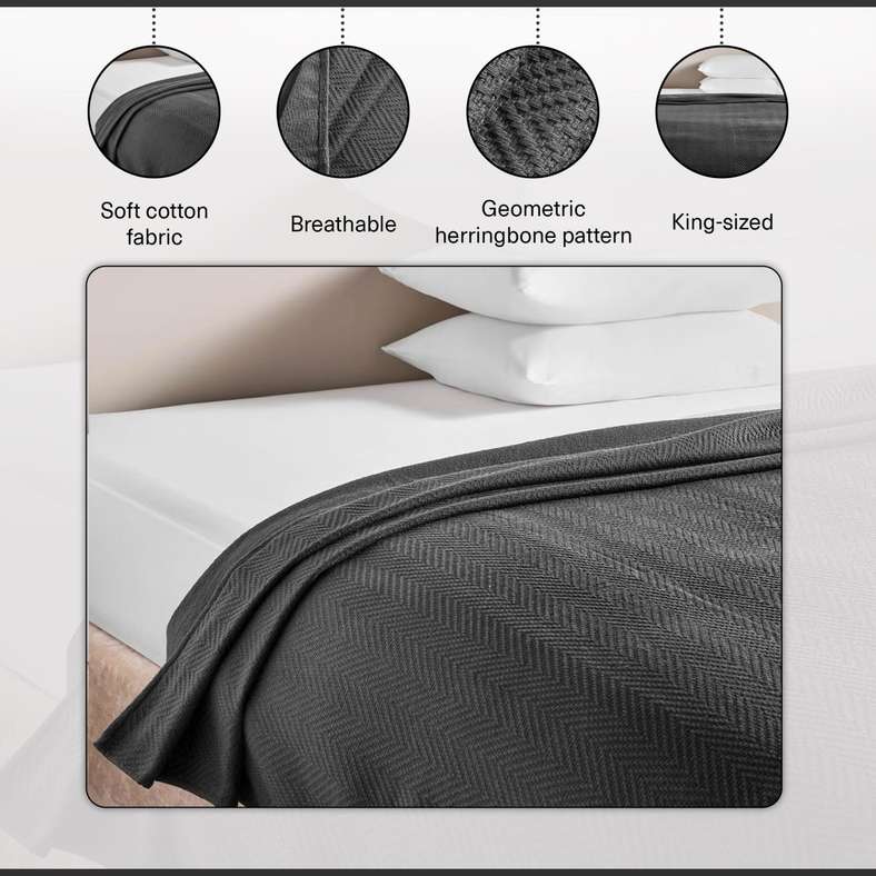 Pan Home أريا بطانية السرير بنمط عظم السمك باللون الرمادي 220x240سم - Image 4