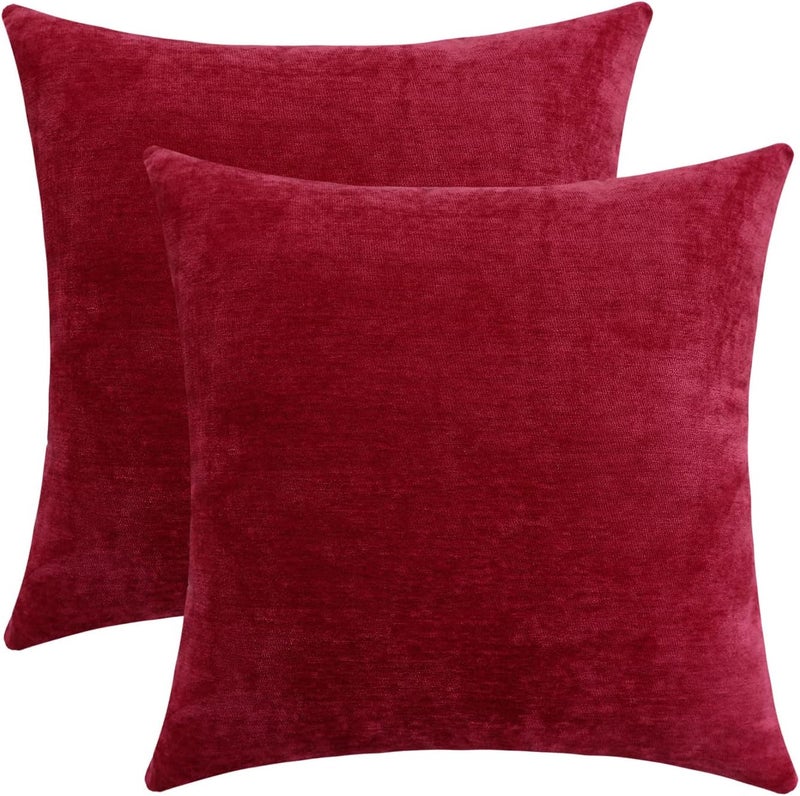 Jeneoo Bright Red Decorative Throw Pillow Covers Soft Chenille Comfy Solid Couch Cushion Cover Decor (Set of 2, 20 x 20 Inches) - Image 1
