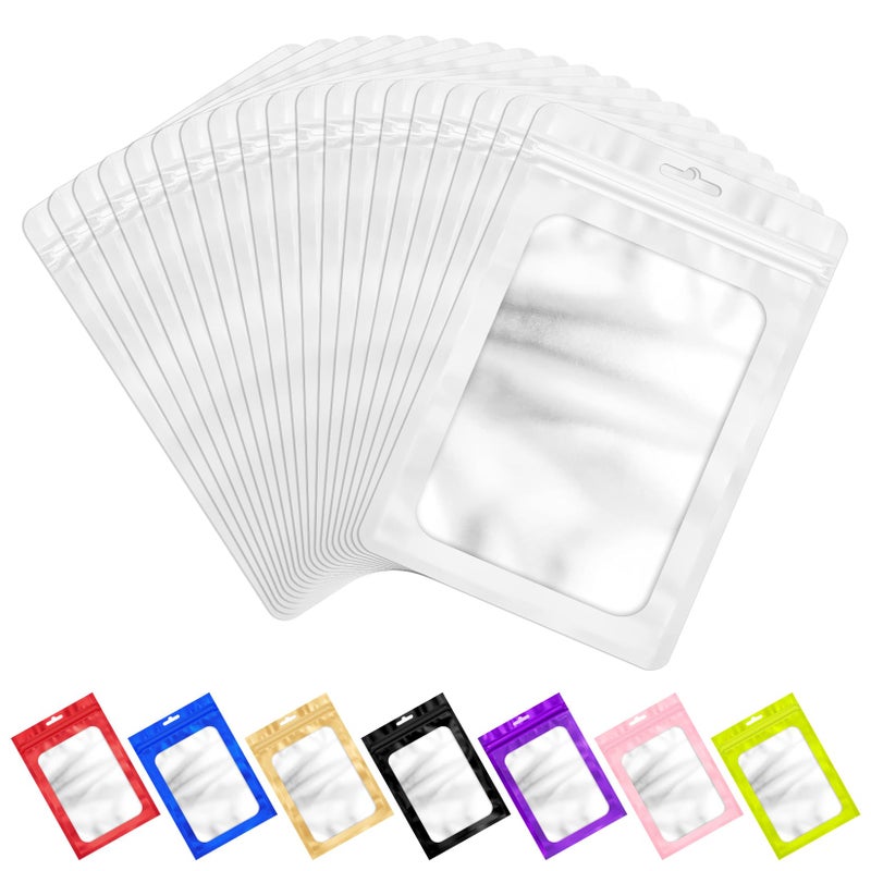 ANZNKU 100 PCS Resealable Mylar Bags with Frosted Clear Window Packaging Bags Foil Pouch Zipper Bag for Food Self Sealing Storage Supplies (2.75x3.93, White) - Image 1